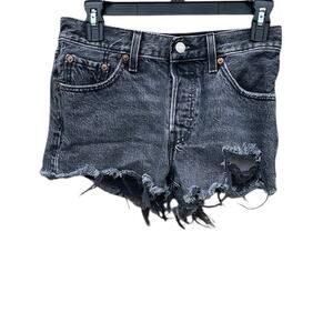 Levi's Distressed Black Denim Shorts Raw Hem size 25